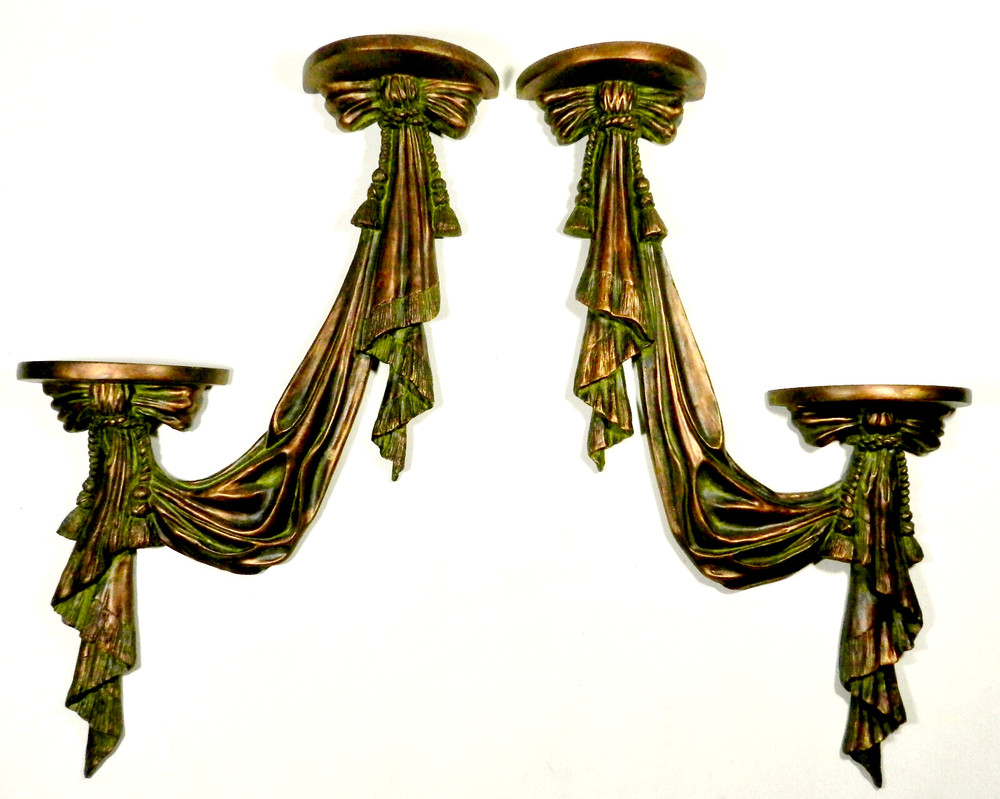 Hollywood Regency Wall Sconce Pair Large