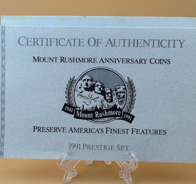 1991 Prestige Proof Set – Mt. Rushmore Silver Dollar – Complete with Box & COA