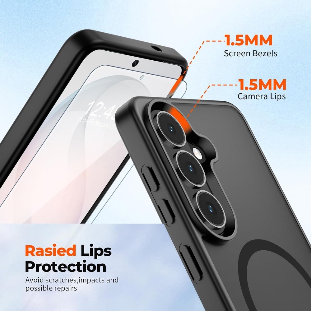 Magnetic Samsung Galaxy S26 Plus Case with Screen Protector, Slim Shockproof Bla