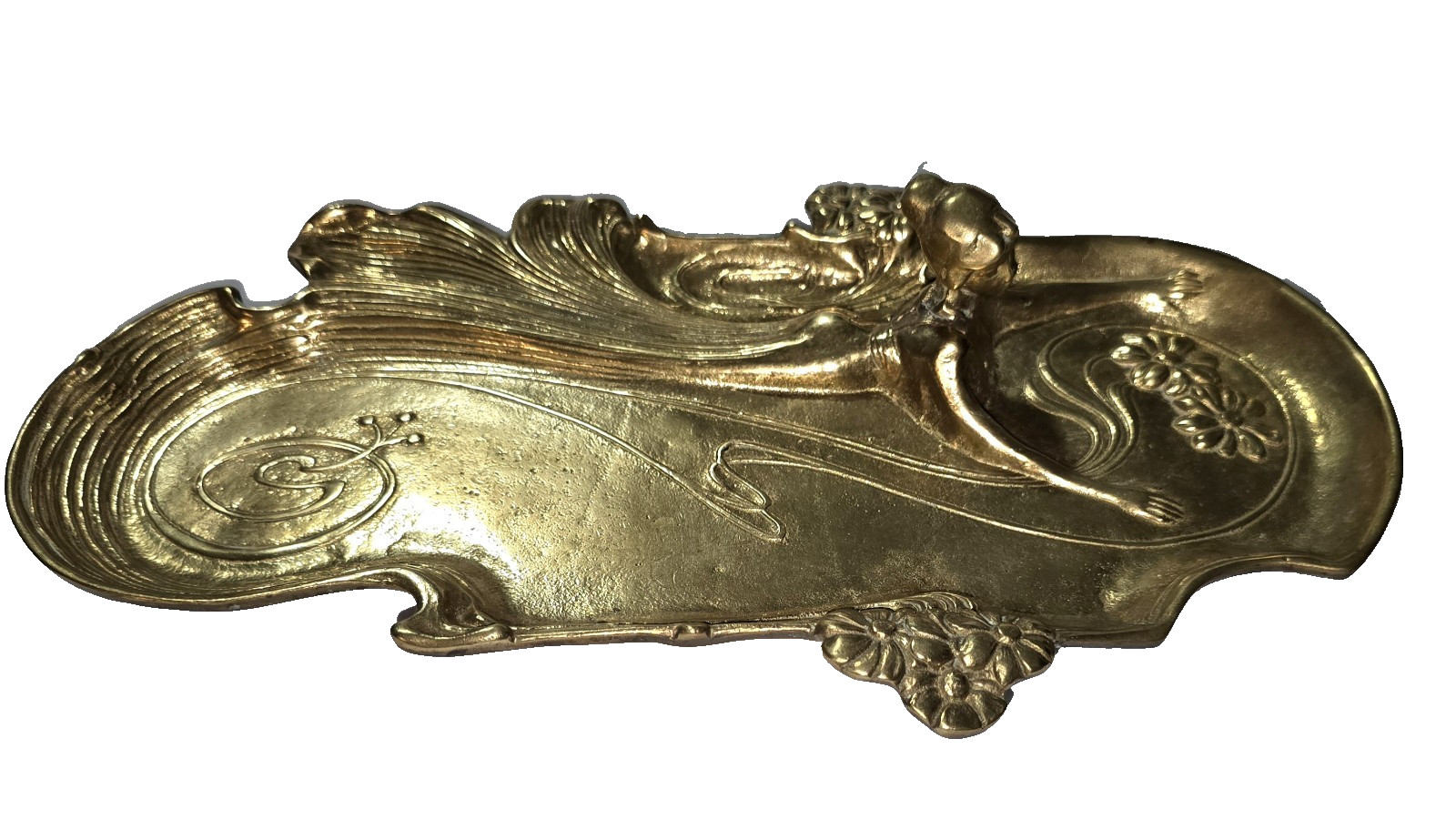 Art Nouveau German Woman in the Water Gentleman's Card Holder Bronze Tray