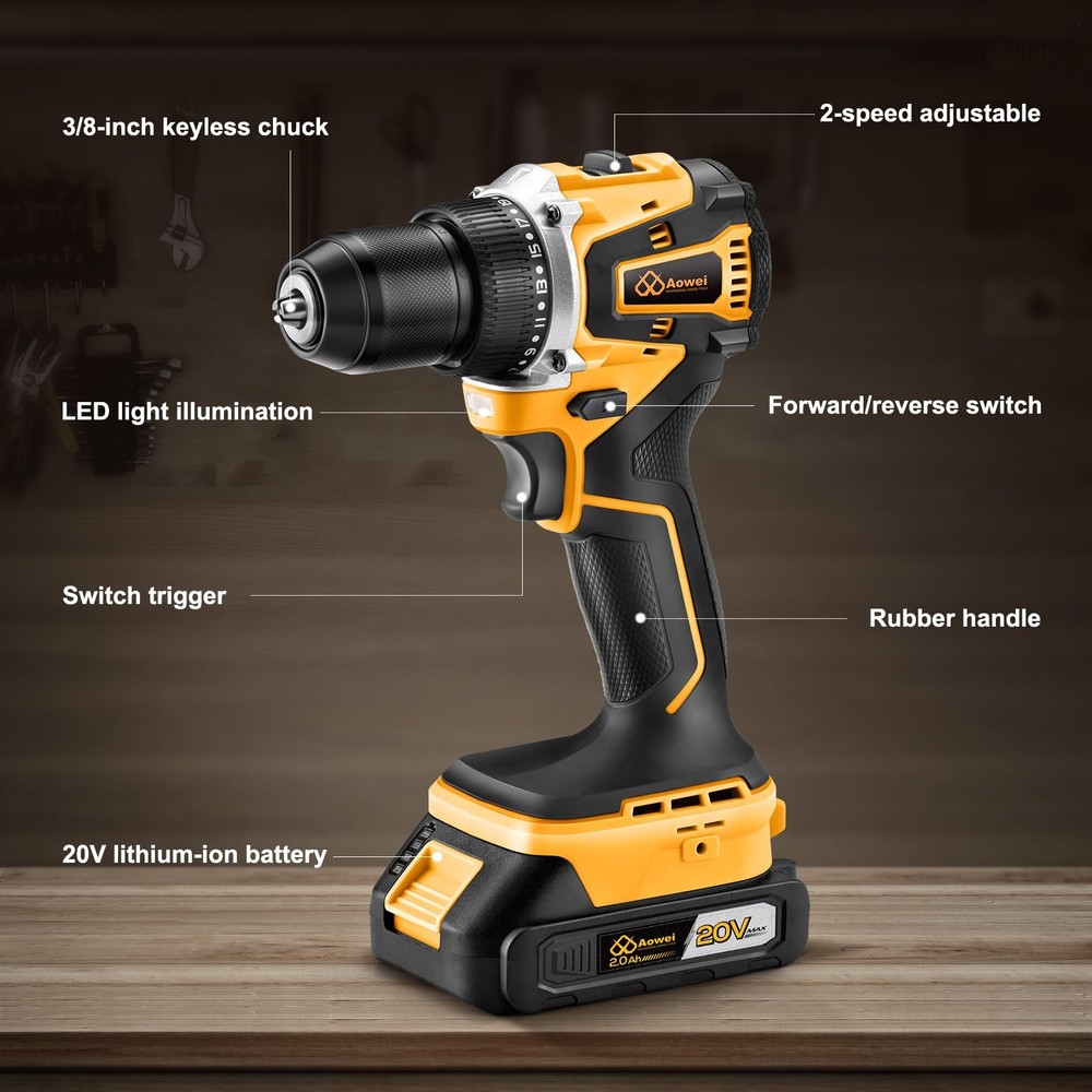 20V Brushless Cordless Drill/Driver, Compact Power Drill Set, Yellow Recharge...