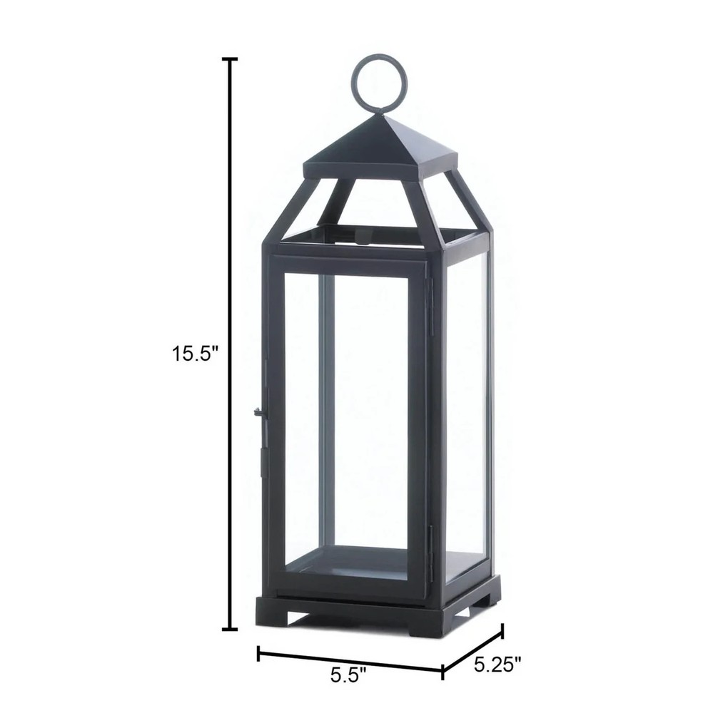MEDIUM LEAN SLEEK LANTERN - 15 1/2" - IRON & GLASS