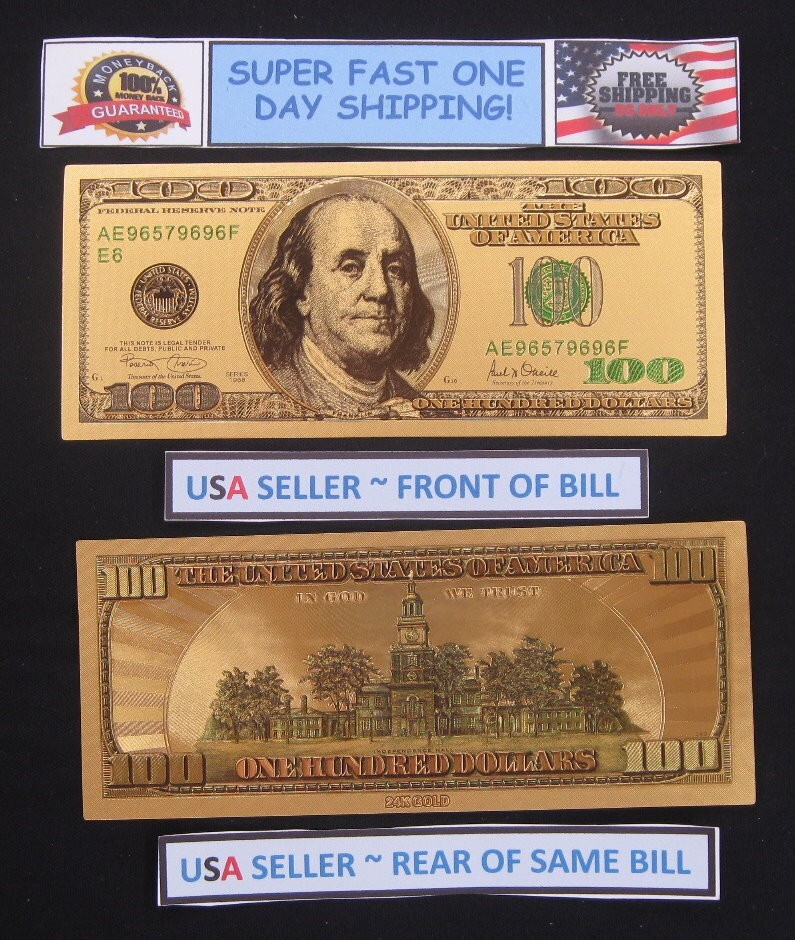 24k Gold Foil Plated US Currency Banknote Set-8 Bill Collectible Novelty