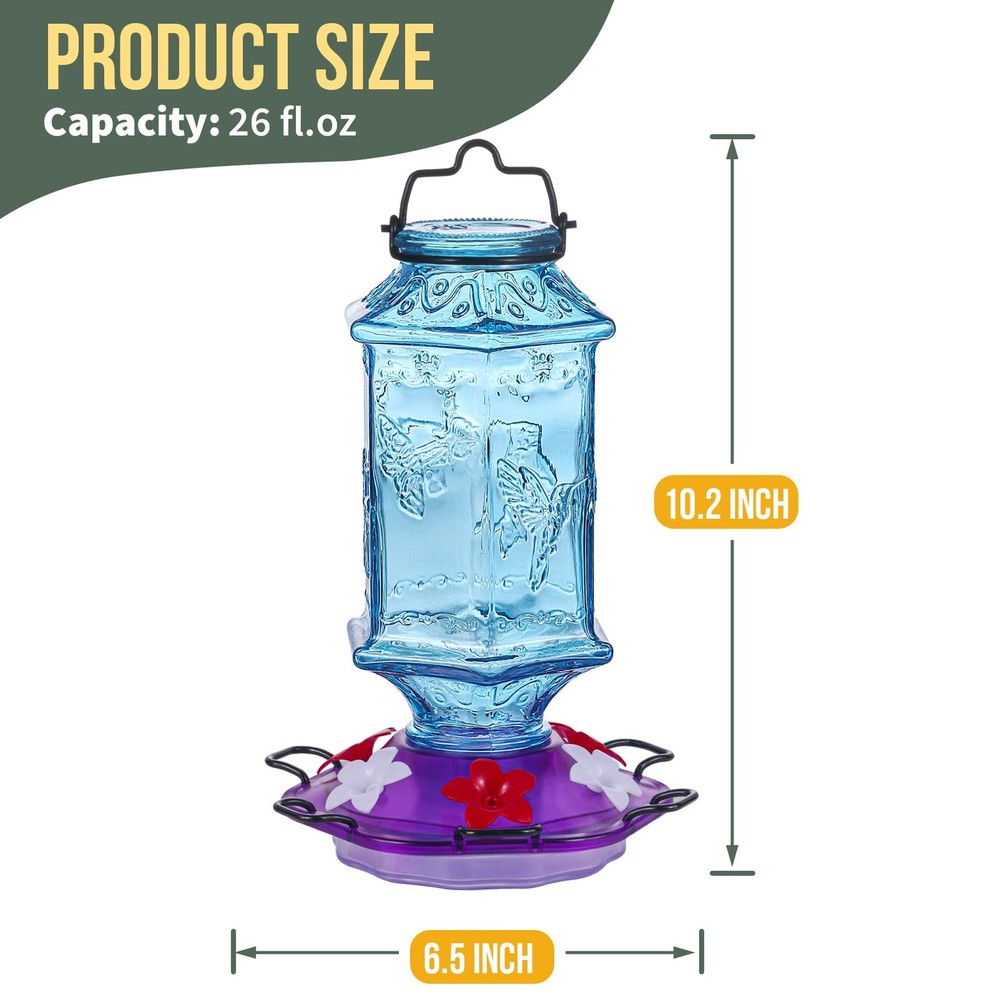 Billion Sky Hummingbird Feeder for Outdoors, Lantern Shaped Bottle, 6 Blue