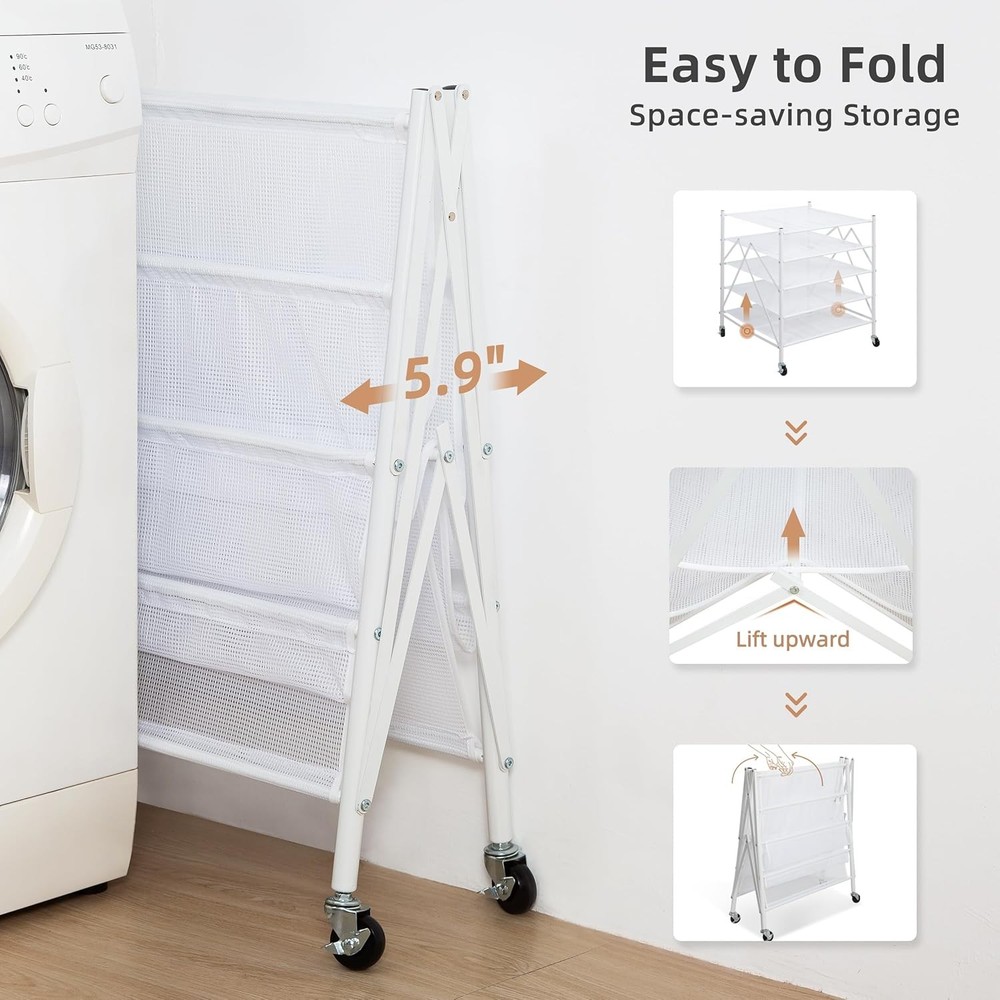 "5-Tier Foldable Mesh Sweater Drying Rack, Stackable Clothes Dryer – White"