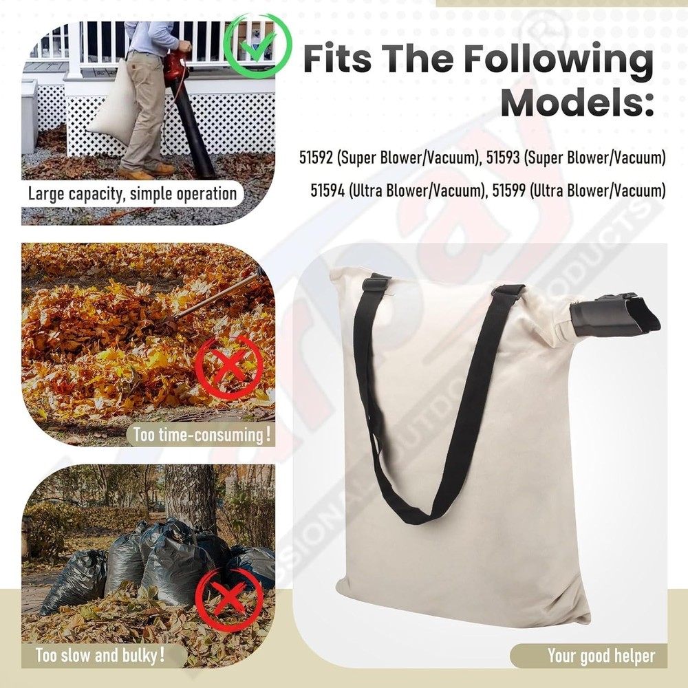 Cotton Leaf Blower Vacuum Bag - Effortless Emptying & Adjustable Straps