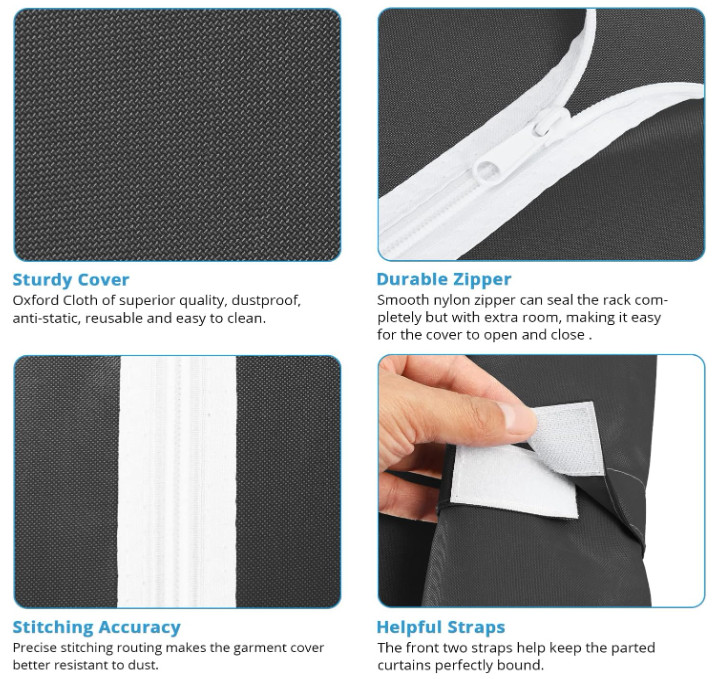 Perchero portátil de alta resistencia con funda negra, armario independiente aju