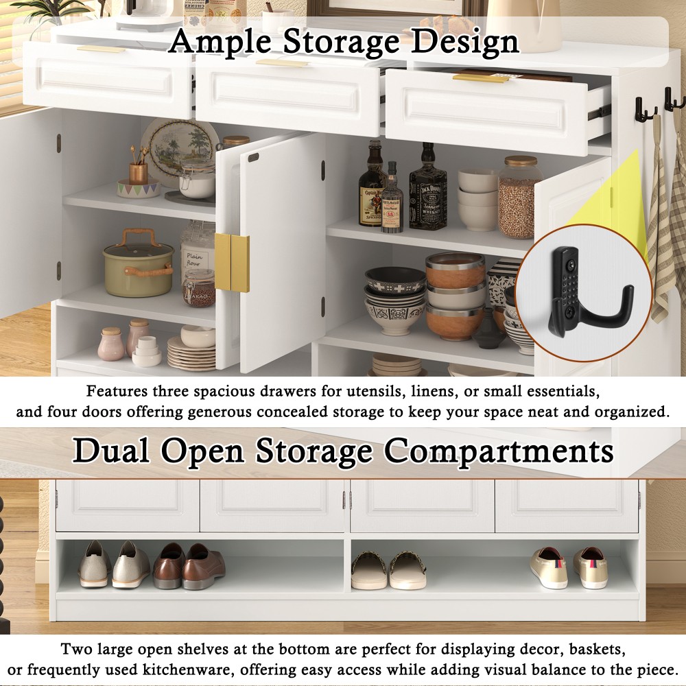 Sideboard with 3 Drawers & Adjustable Shelf, Multi-Functional Storage Buffet