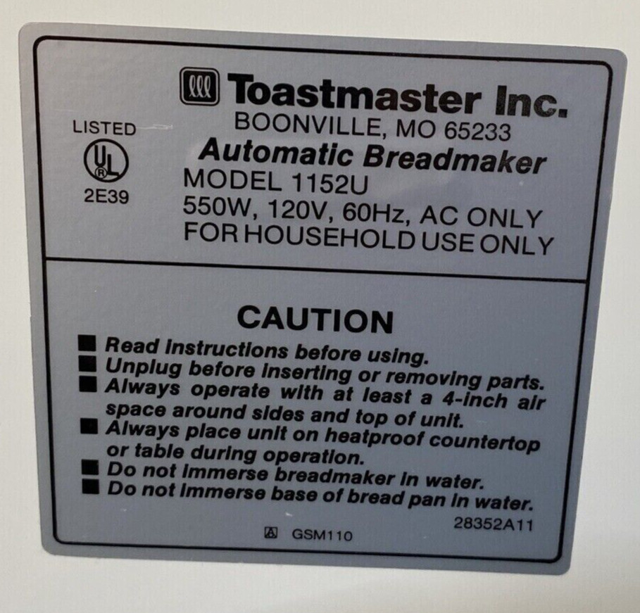 Set of Feet for Toastmaster Breadmaker Model 1152U