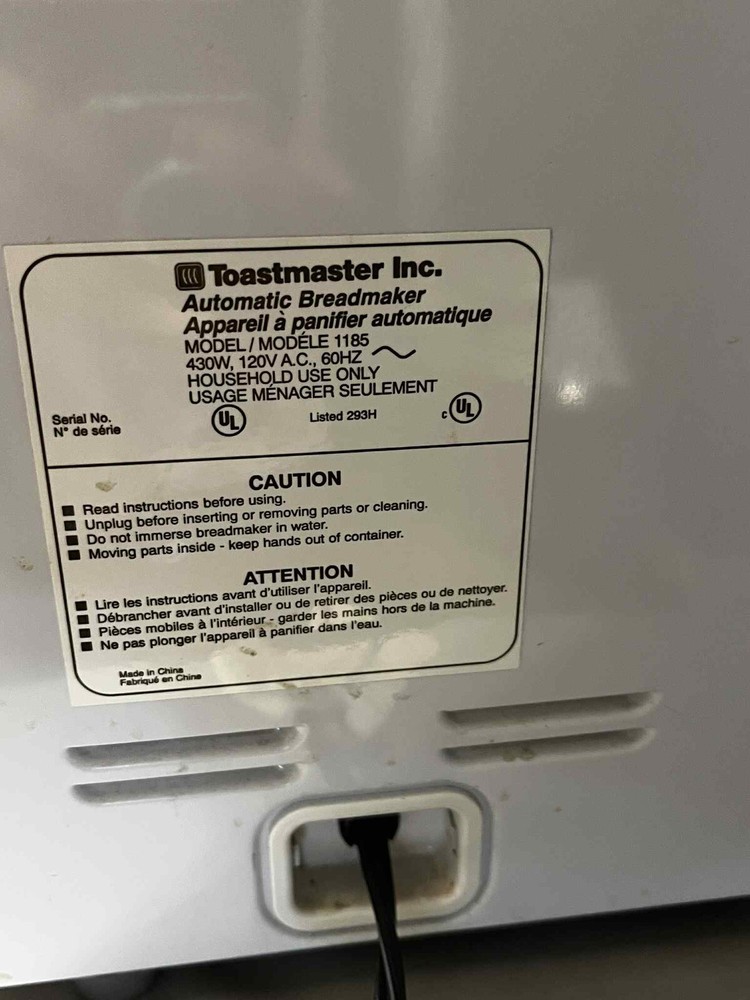 TOASTMASTER Model 1185 Automatic Bread AND BUTTER Maker Bread Machine Working