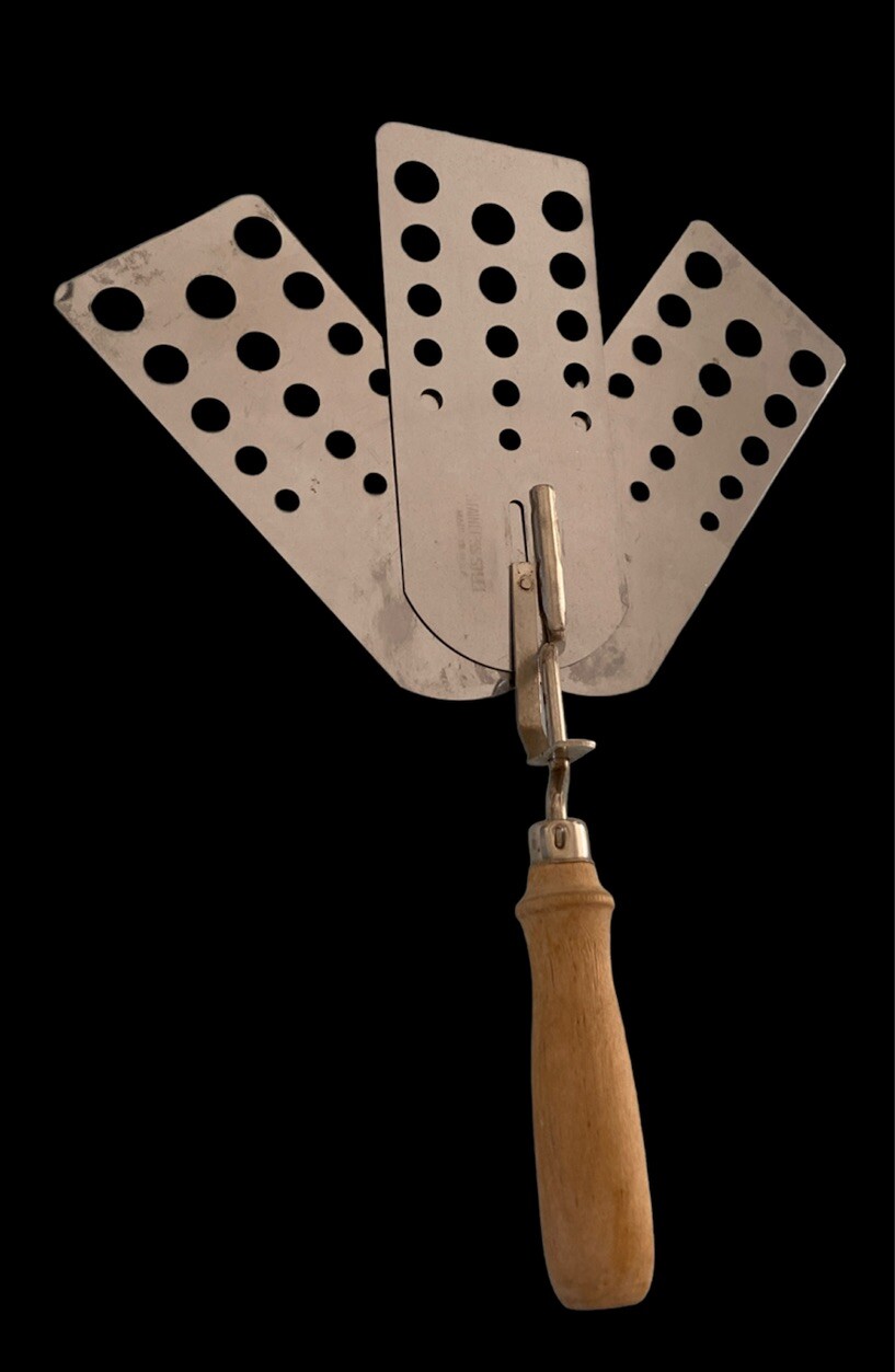 Expandable Metal Spatula  Triple 3 Blade Stainless Steel Wood Handle Vintage