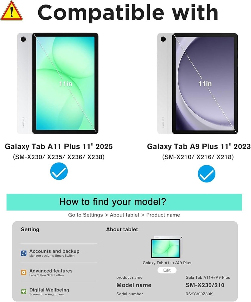 2 Pack Screen Protector for Galaxy Tab A11 Plus 2025 / Tab A9 Plus 11 Inch 20...