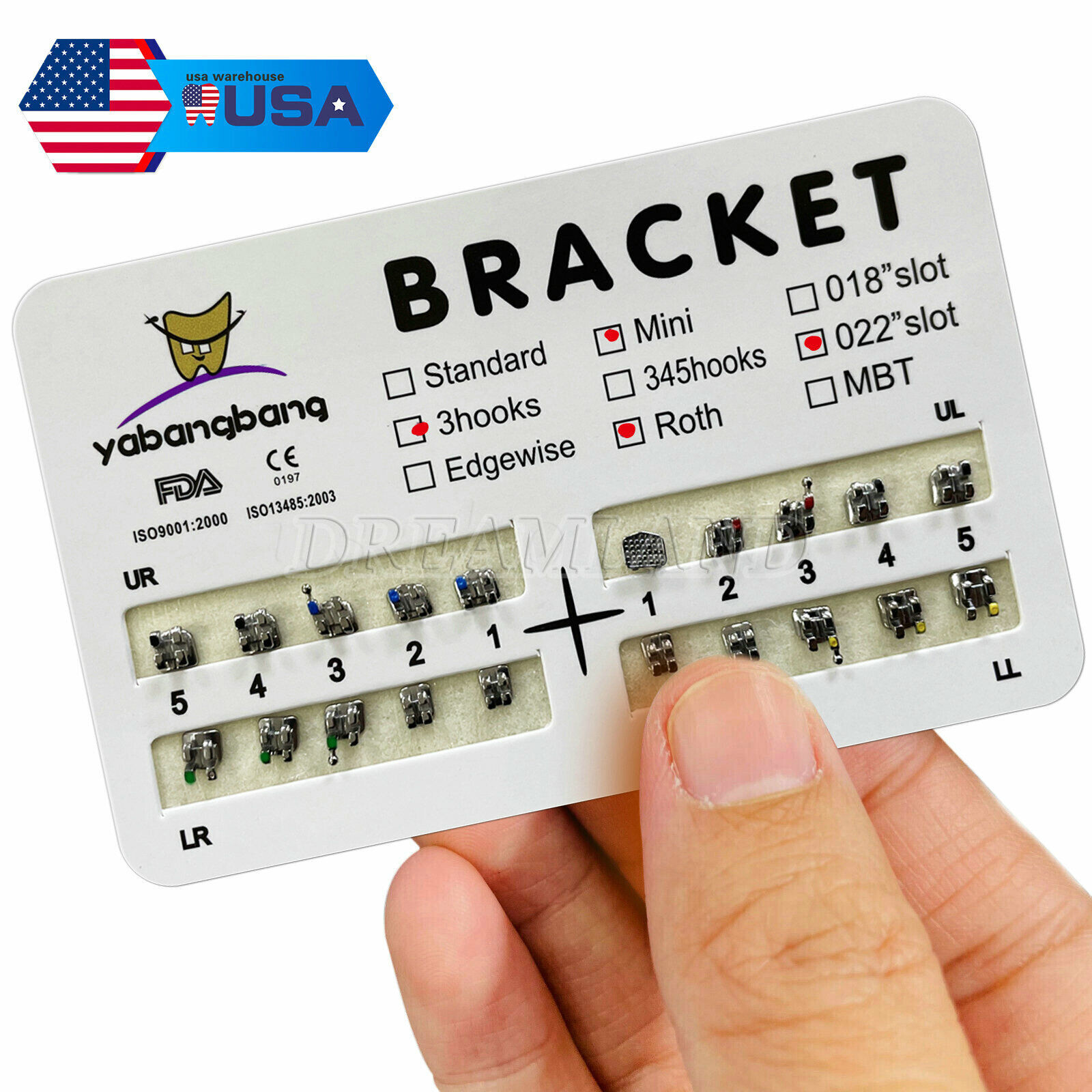 10 Packs Dental Orthodontic Brackets Braces Mini Roth 022 Slot 3 hooks #3 USA CE