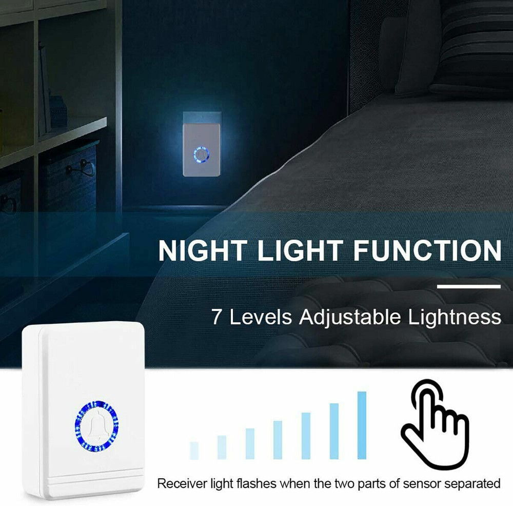 Door Open Alert Chime Wireless 600ft 5 Volume Level Magnet Sensor +2 Transmitter