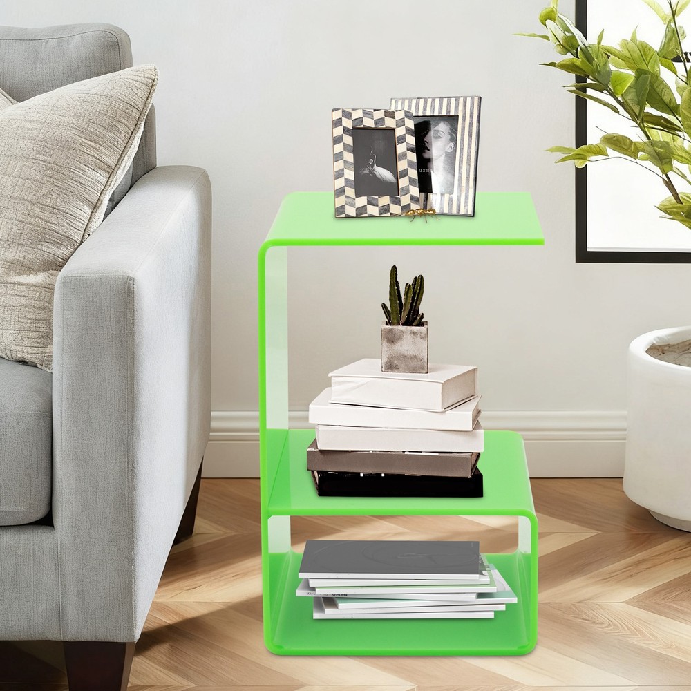 3-Tier Green Acrylic Side Table - Stylish Storage for Small Spaces