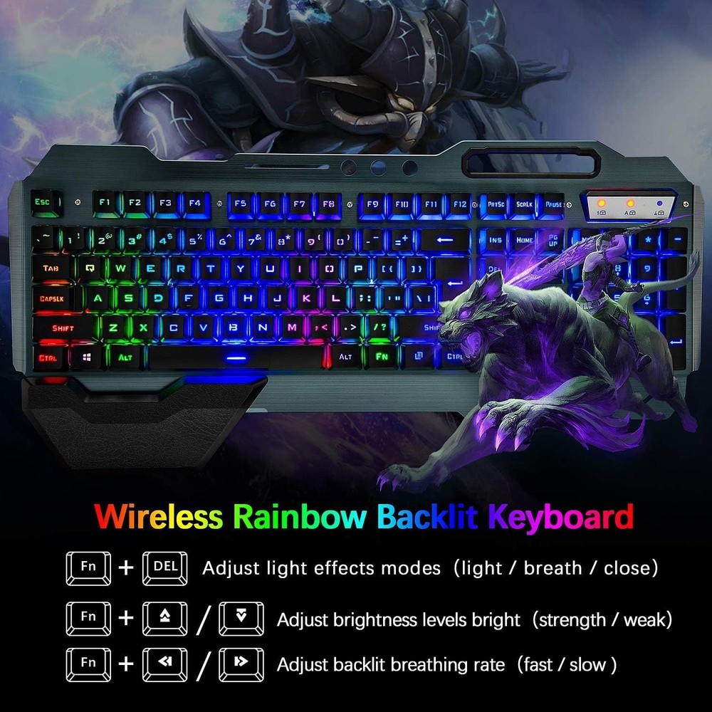 Wireless Gaming Keyboard and Mouse,Rainbow Backlit Rechargeable Keyboard Mous...