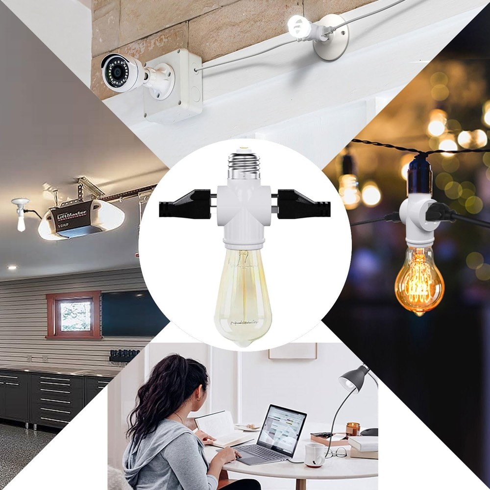 2 Pack, Light Socket to Plug Adapter, Convert E26 Light Socket to 3-Prong Outlet