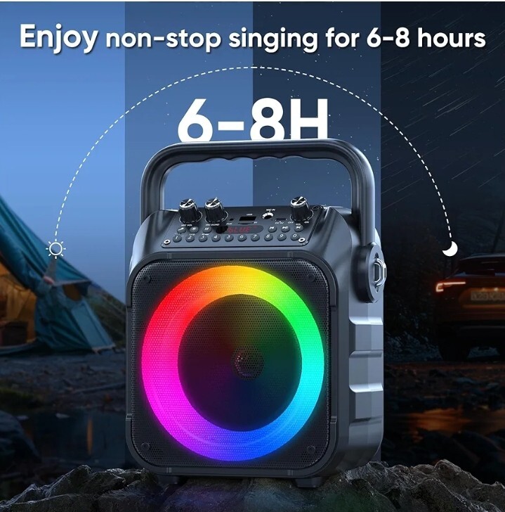 Karaoke Machine, Portable Bluetooth Speaker with 2 Wireless Microphones for...