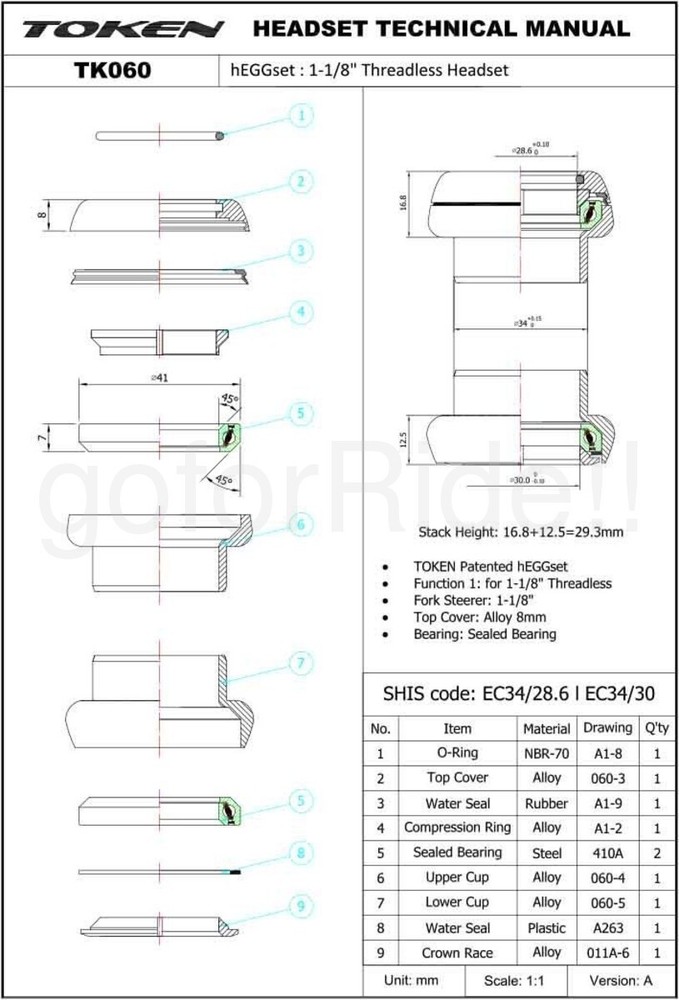 TOKEN TK060 Heggset 1-1/8" Threadless/Integrated Headset Black/Red