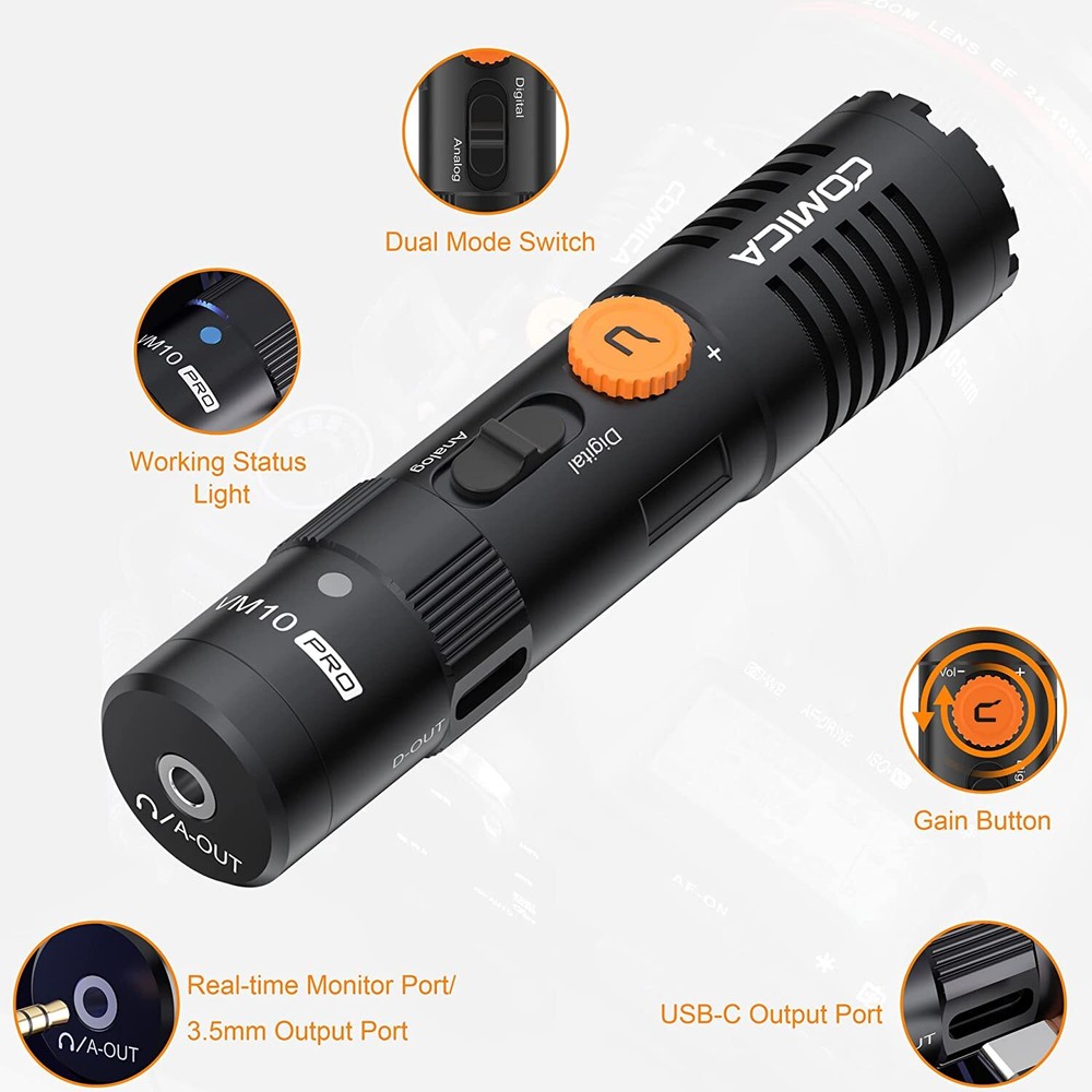 Comica VM10 Pro Camera Shotgun Microphone with Shock Mount,Gain Control,Deadcat