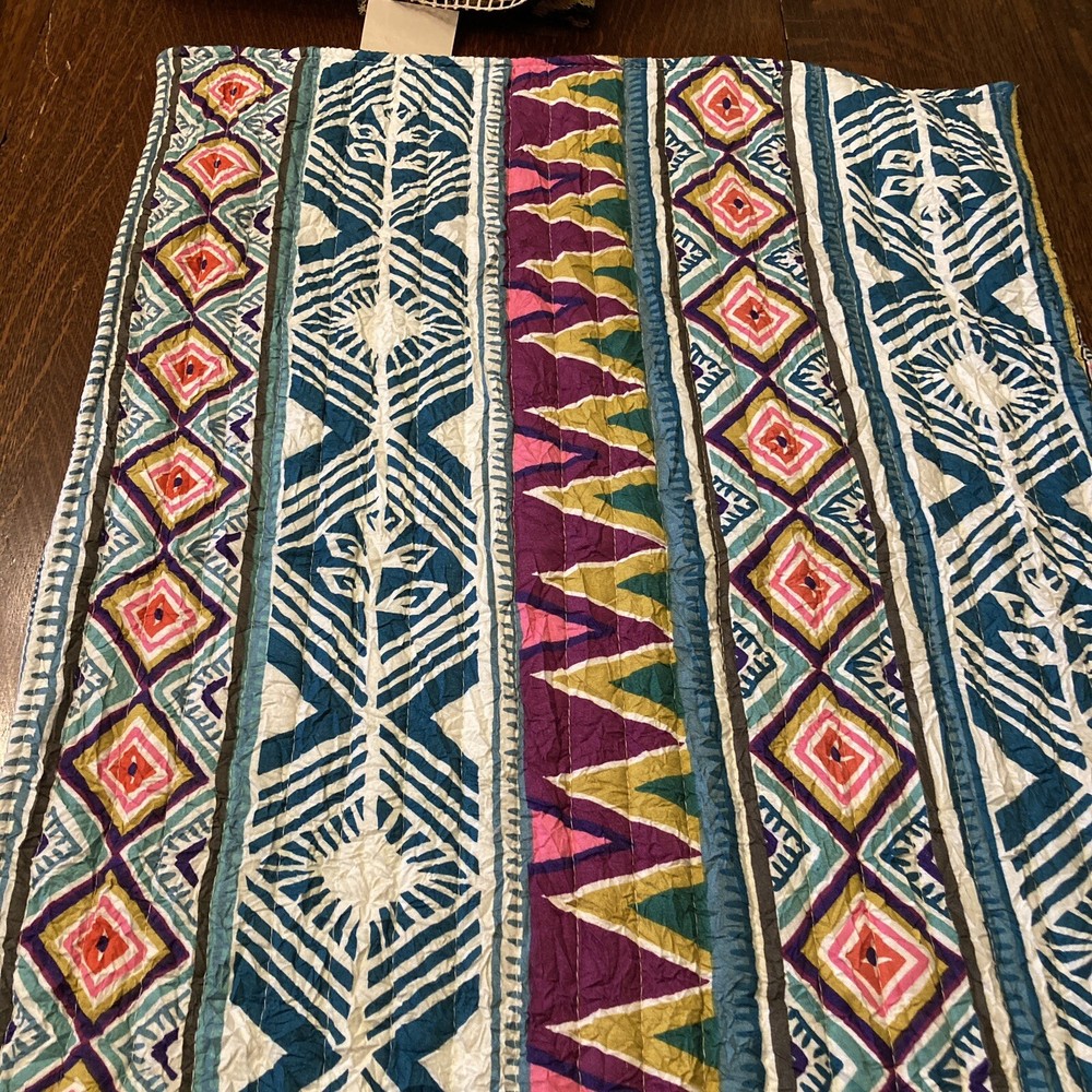 Puffy Quilted BOHO Pillow Case, Ties, Size 20" x 27"