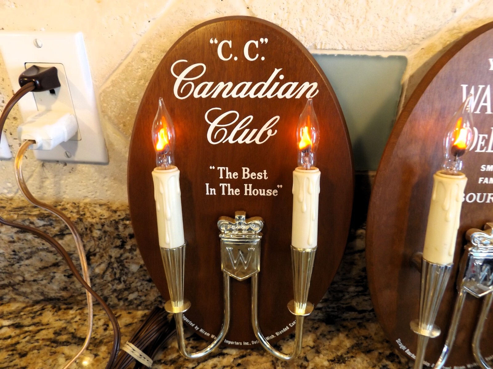 PAIR OF VINTAGE WALKER'S DELUXE BOURBON CANADIAN CLUB WHISKEY WALL SCONCE LIGHTS