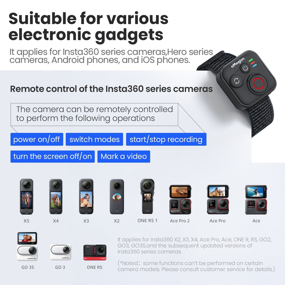 50M Range Bluetooth Remote Control Accessories For Insta360 X5/X4/X3/Ace (Pro)