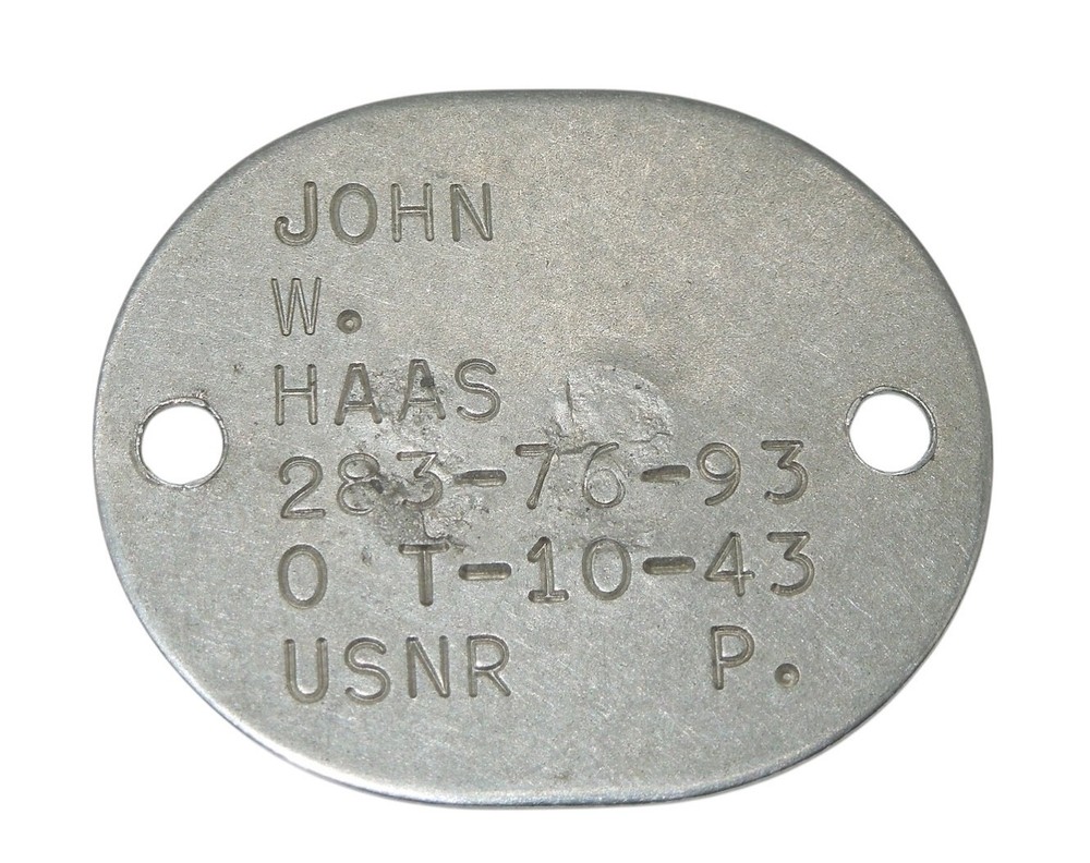 Original WWII US Navy Dog Tag USNR 1943 Haas CA12