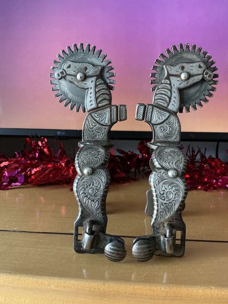 Western Contemporary Spurs Silver Overlay