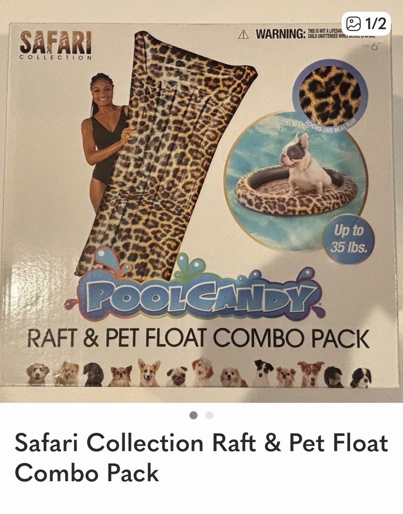 PoolCandy Raft & Pet Float Combo Pack Safari Collection Leopard Print Inflatable