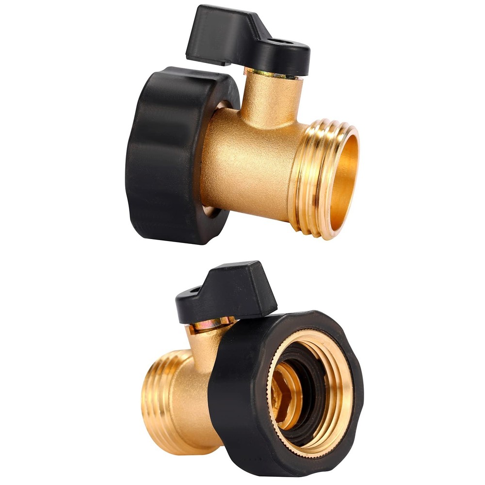 Garden Hose Shut Off Valve, Solid Brass Construction, 2PCS Set, Black
