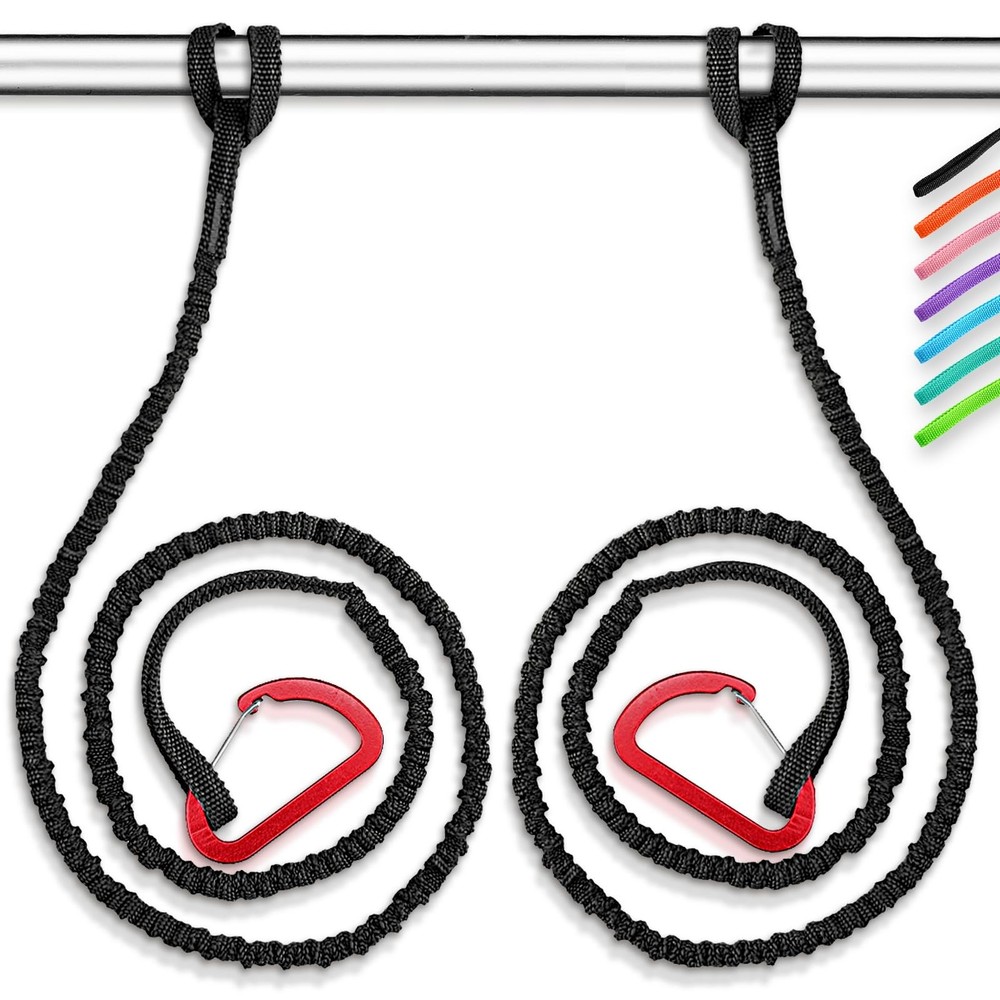 OCEANBROAD Kayak Paddle Leash with D-Ring Stretchable 4-7ft (2 pcs), Black