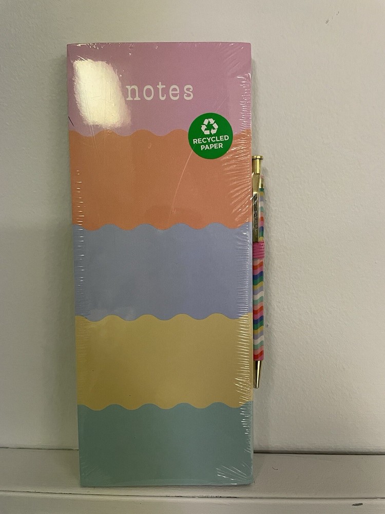 Clementine 100 Sheets 5 Color Wave Graphic Notes With Pen Magnetic Note Pad