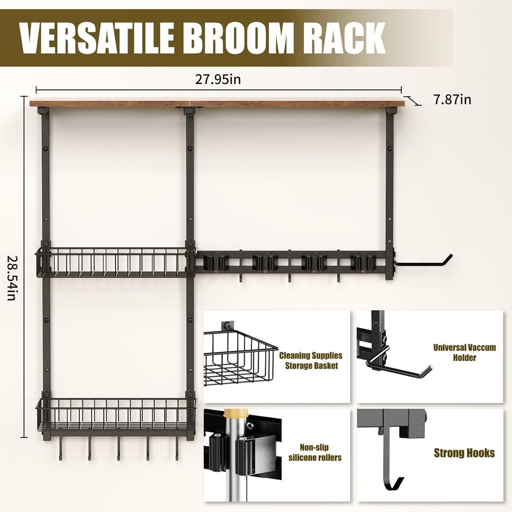 Dust-Proof Multi-Functional Wall Storage Rack for Cleaning Tools - Easy Install