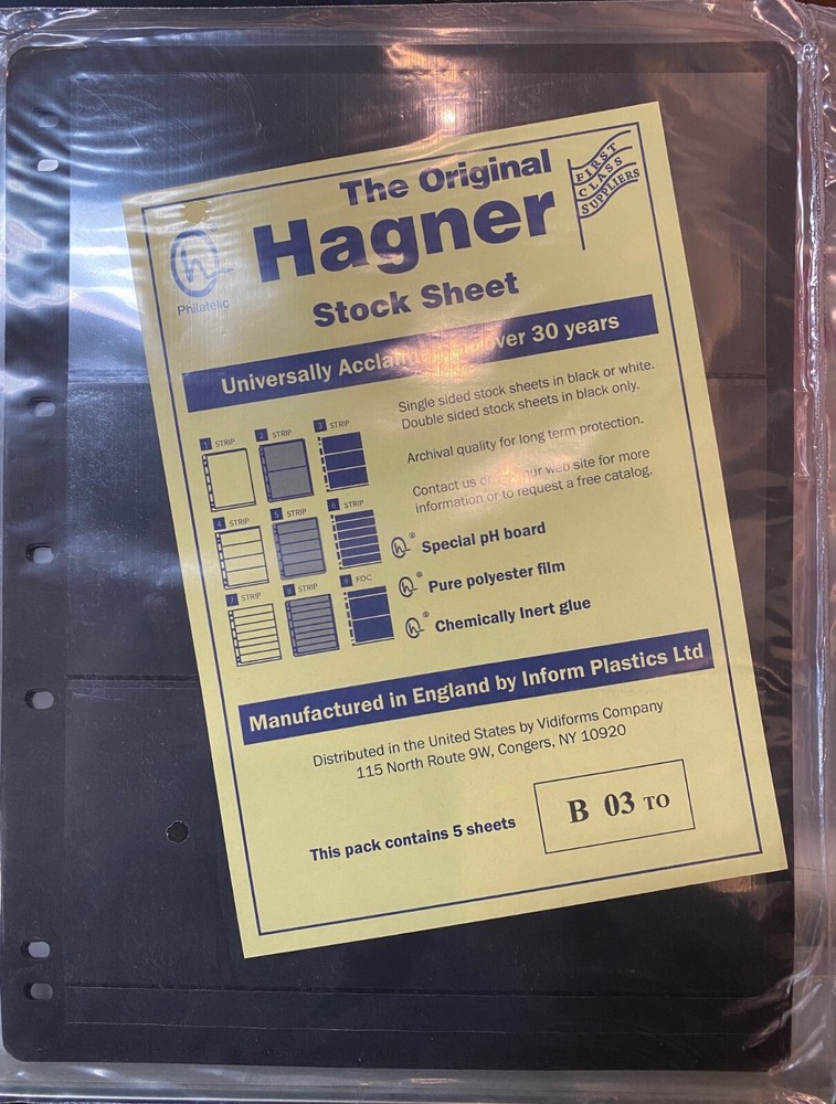 HAGNER STOCK SHEETS SINGLE SIDE #B03 BLACK THREE ROW 5 PACK FREE SHIPPING !!