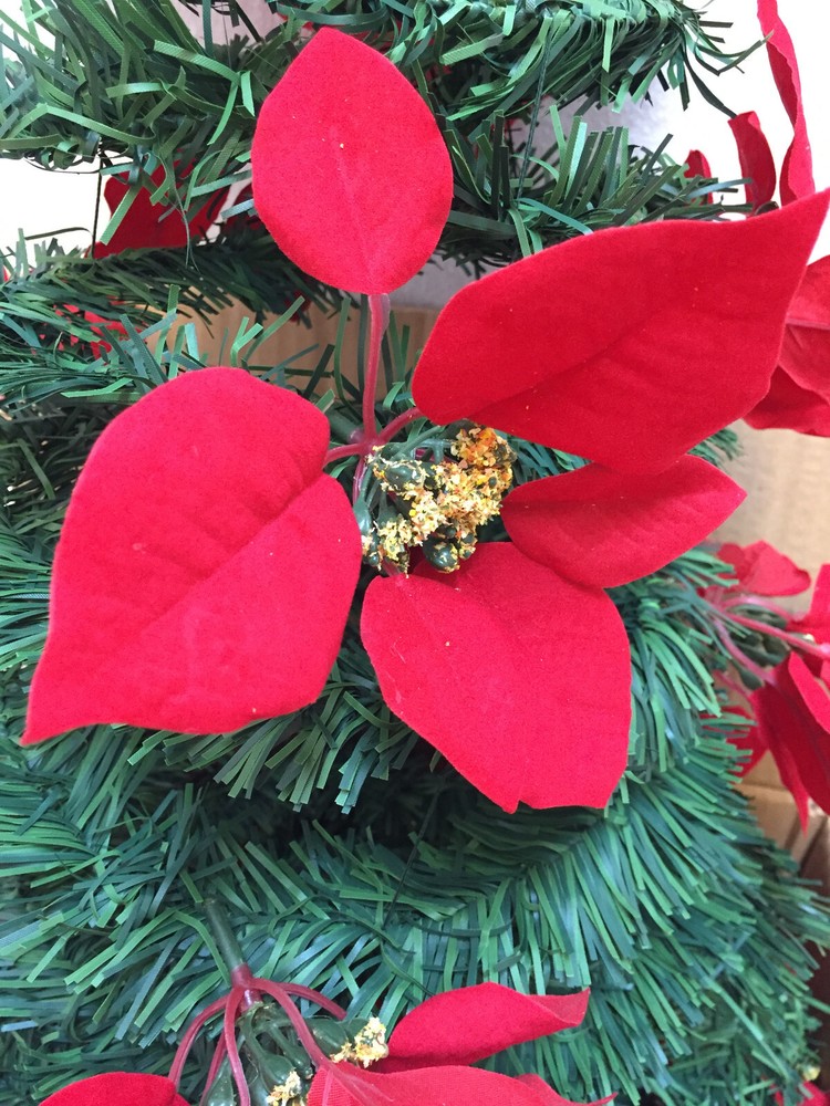 4 Ft Tree Red Pointsettia Lighted Pull Up Collapsible Base Lights Table Top NIP