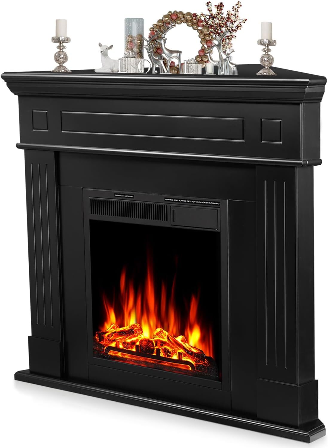 43” Corner Electric Fireplace Mantel Wooden Surround Firebox, TV Stand,Remote