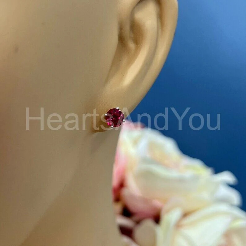 2ct Round Cut Natural Ruby Diamond Solitaire Stud Earrings 14k Solid White Gold