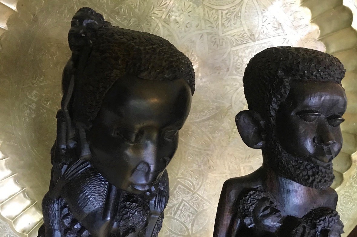 Antique Pair of EBONY MALE & FEMALE MAKONDE . “Tree of Life” STATUES . 24"+ TALL