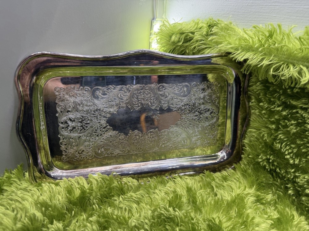 Vintage  10” x 6” Sheridan  Ornate Silverplate Serving Tray