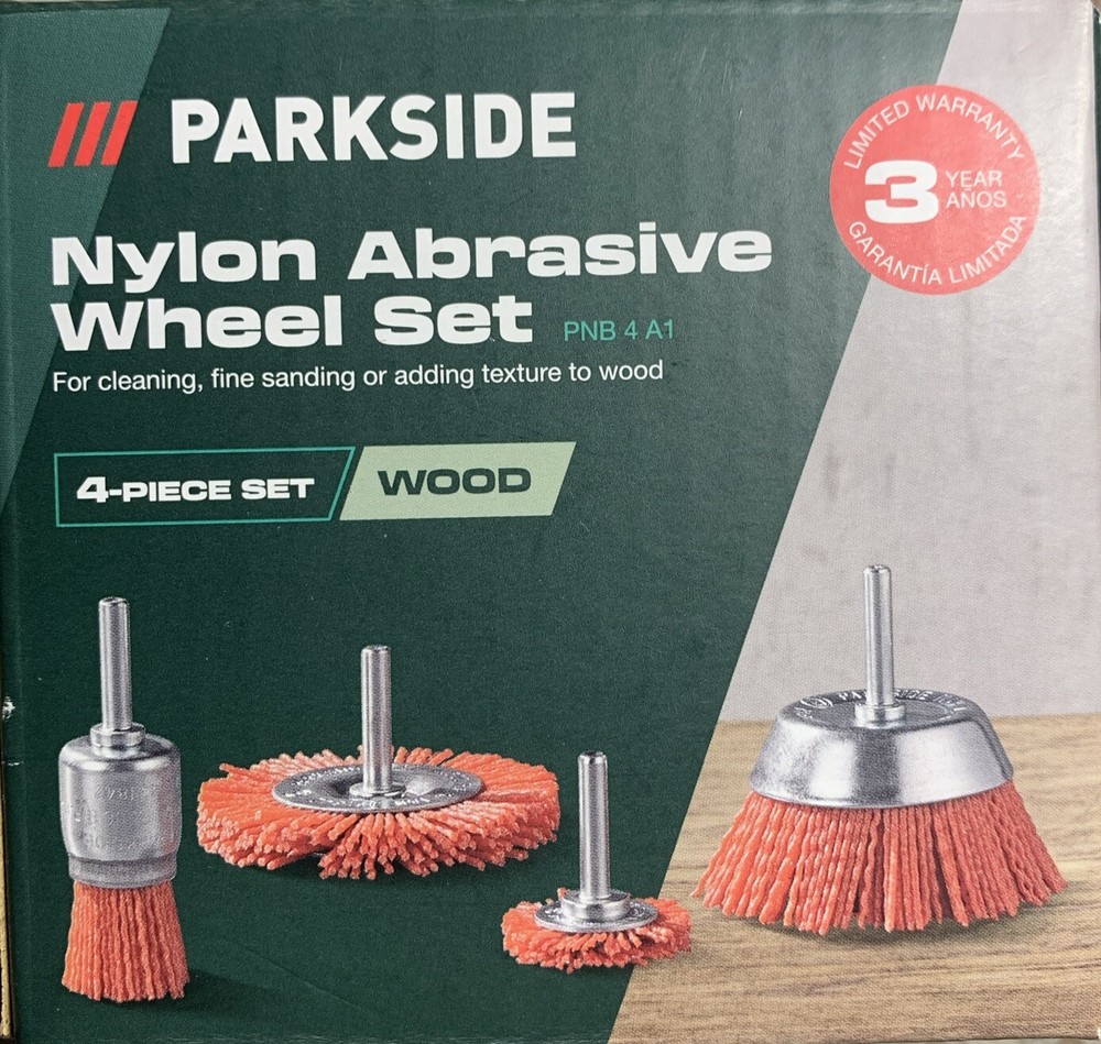 New Parkside 4-Piece Wire Brush Set for Drill Cleaning Sanding Attachments