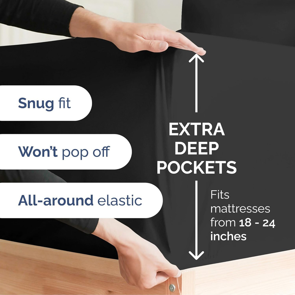 Extra Deep Split King Sheet Set - 7 Piece Breathable & Cooling Sheets - Hotel Lu