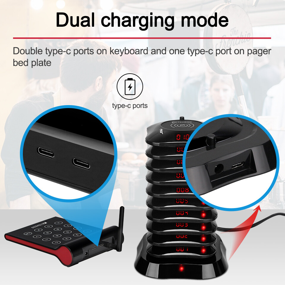 Retekess TD164 Wireless Paging Queuing Calling System Restaurant 10Coaster Pager
