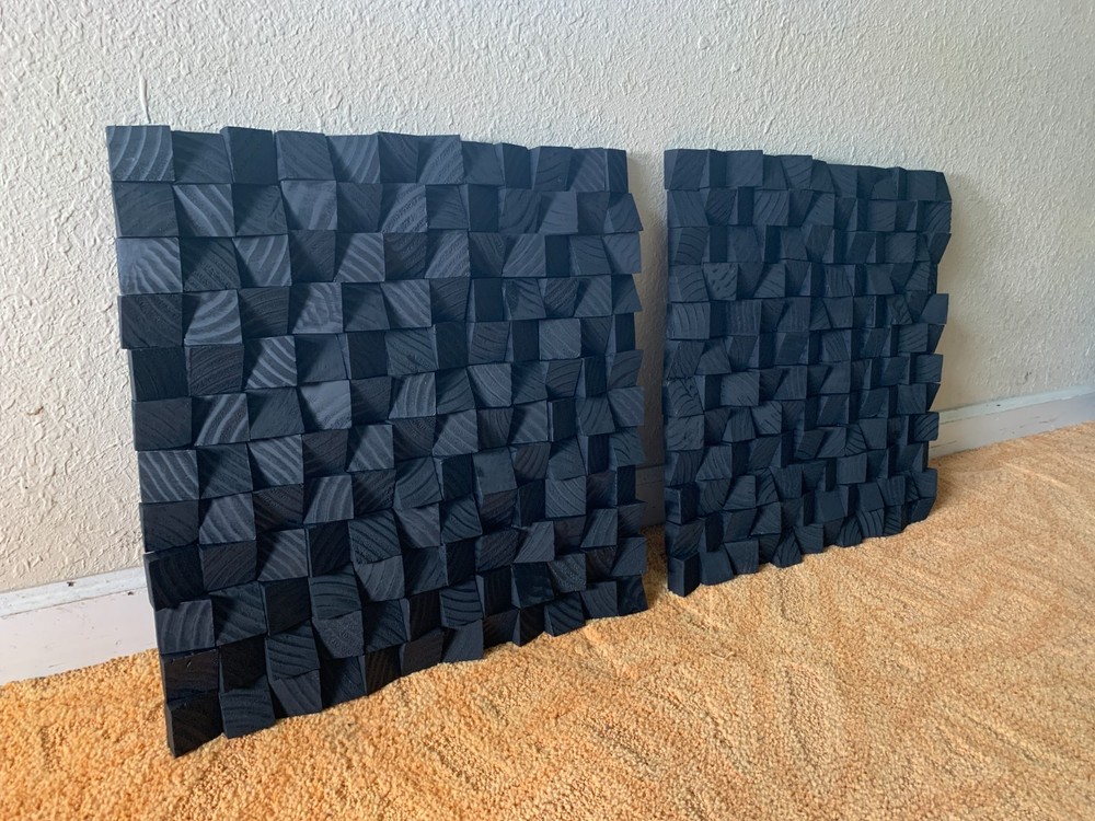18x18 in. Black Wood Acoustic Sound Diffuser Panel/Wall Art Randomized Pattern