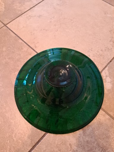 " Console Centerpiece Bowl Flared Green W Silver Design