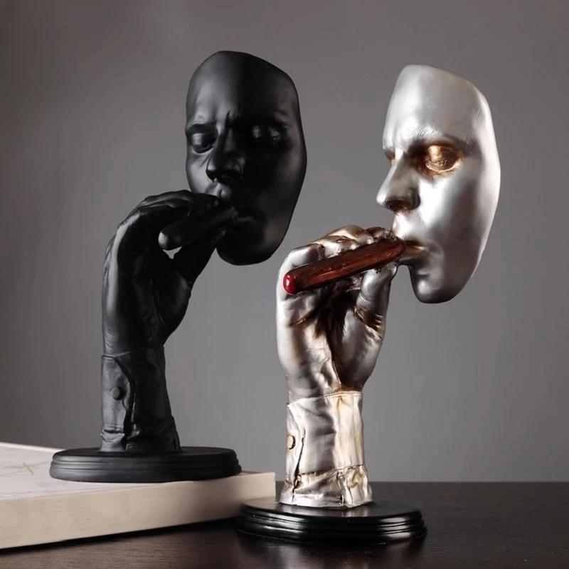 Retro Editators Abstract Sculpture an Smoking Cigar Creative Face Statue Charact