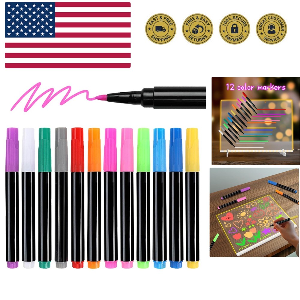 12-Color Liquid Chalk Markers for Led Note Board, Compatible with Light Up Dr...