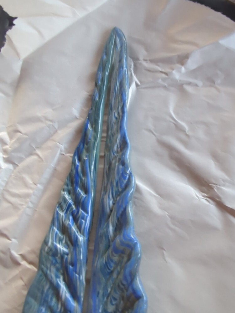 Blown Glass Plant Leaf, Peg Stem, Blue & Gray