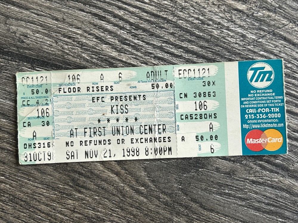 KISS Full Ticket Stub Psycho Circus Tour Nov 21 1998 Philadelphia Vintage Kiss