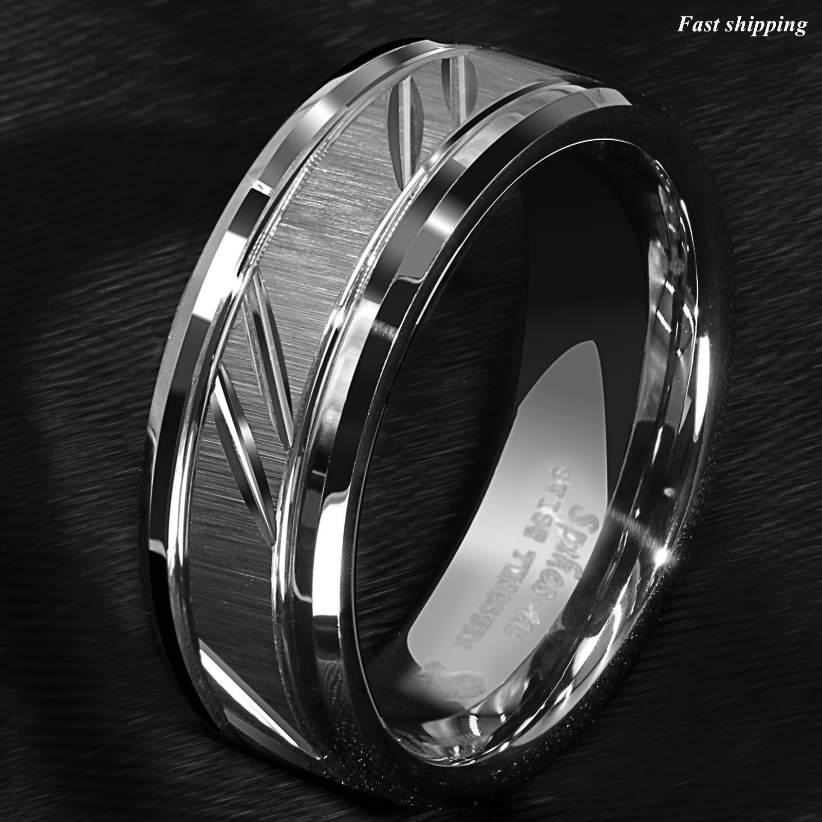 8/6mm Tungsten Carbide Ring Silver leaf New Brushed Style Bridal ATOP Jewelry